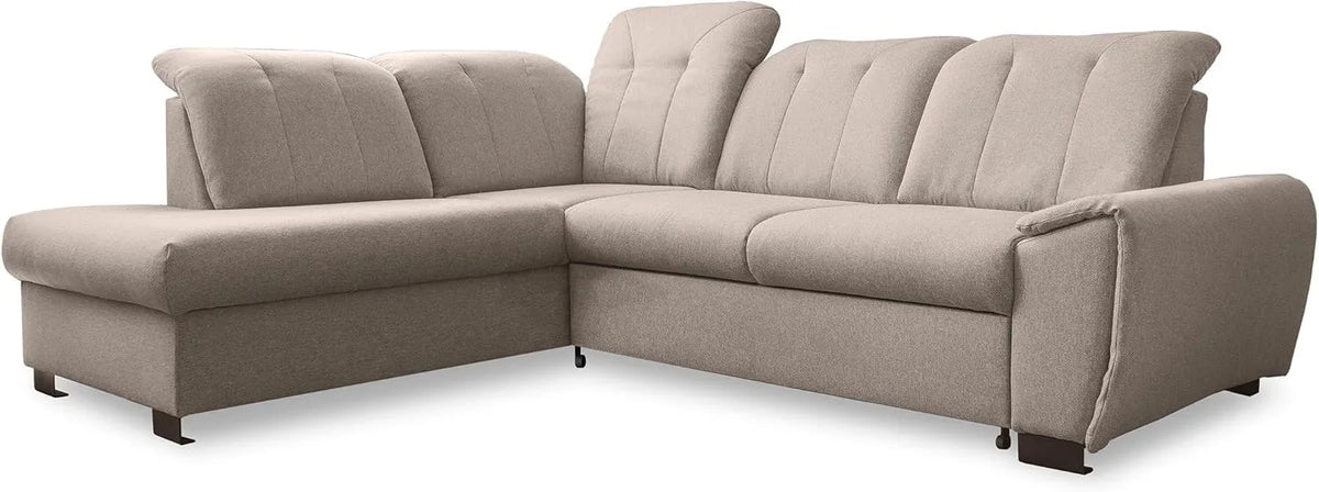Canapé d'Angle Convertible Gauche avec Coffre Paul - 5 Places en Tissu Gris Taupe - Têtières Réglables