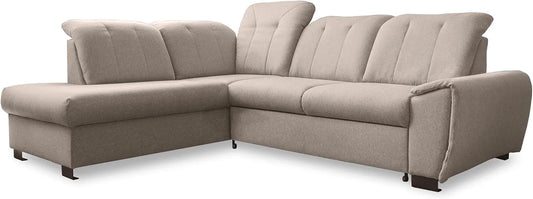 Canapé d'Angle Convertible Gauche avec Coffre Paul - 5 Places en Tissu Gris Taupe - Têtières Réglables