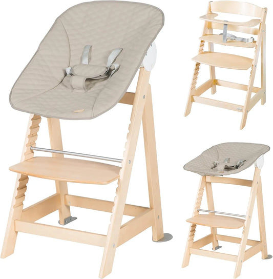 Chaise Haute Évolutive en Bois avec Transat Inclinable - Réglable et Imperméable