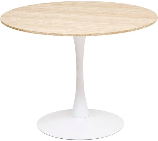 Table Ronde Elias 102 cm pour 4 Personnes - Effet Chêne et Métal Blanc