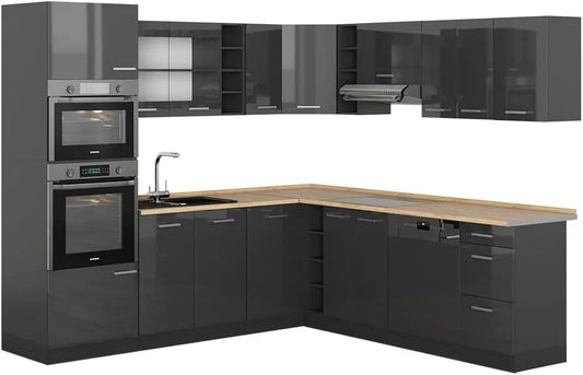 Vicco Cuisine d'Angle R-Line, Anthracite Brillant, 237x60cm sans Plan de Travail