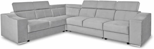 Canapé d'angle réversible en velours gris clair - Mobilier Déco Lucky