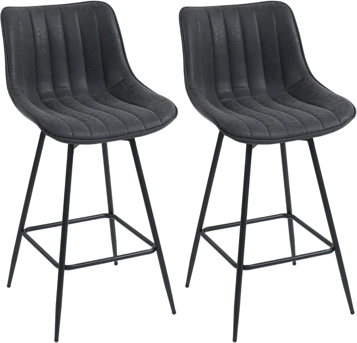 HOMCOM Lot de 2 Tabourets de Bar Pivotants en Similicuir avec Dossier et Repose-pieds, Chaises de Comptoir pour Cuisine, Noir