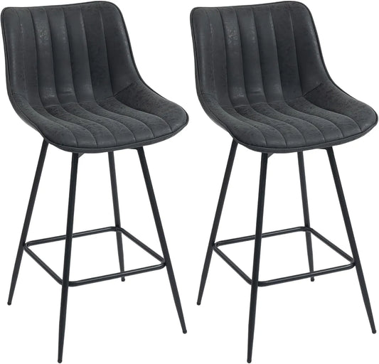 HOMCOM Lot de 2 Tabourets de Bar Pivotants en Similicuir avec Dossier et Repose-pieds, Chaises de Comptoir pour Cuisine, Noir