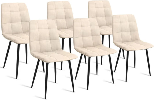 Ensemble de 6 Chaises en Velours Beige Mila pour Salle à Manger