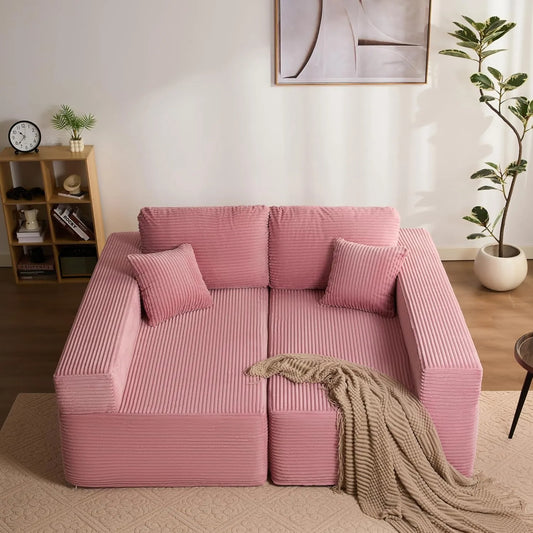 Canapé d'angle en L convertible avec méridienne gauche - Grand confort d'assise - Sofa-lit modulable pour salon (Rose, entièrement rembourré)