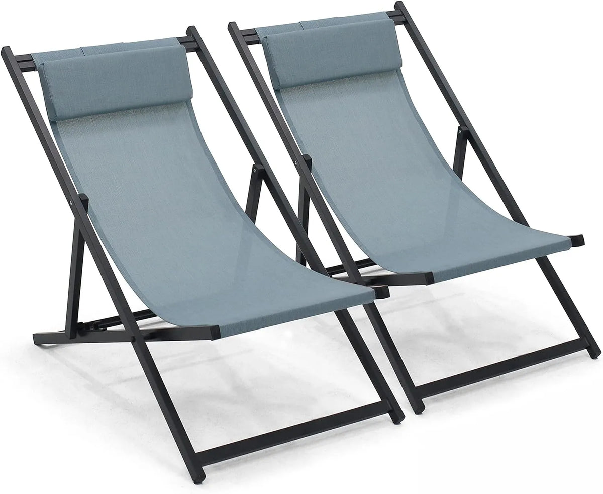Lot de 2 Chaises Longues en Aluminium Bleu par Oviala