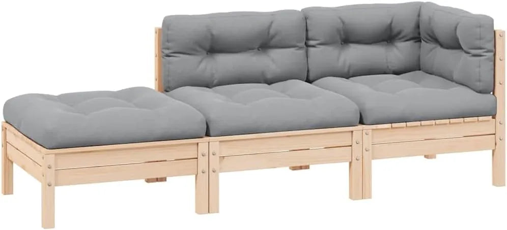 Ensemble de Mobilier de Jardin 3 Pièces avec Coussins Gris en Bois de Pin Solide