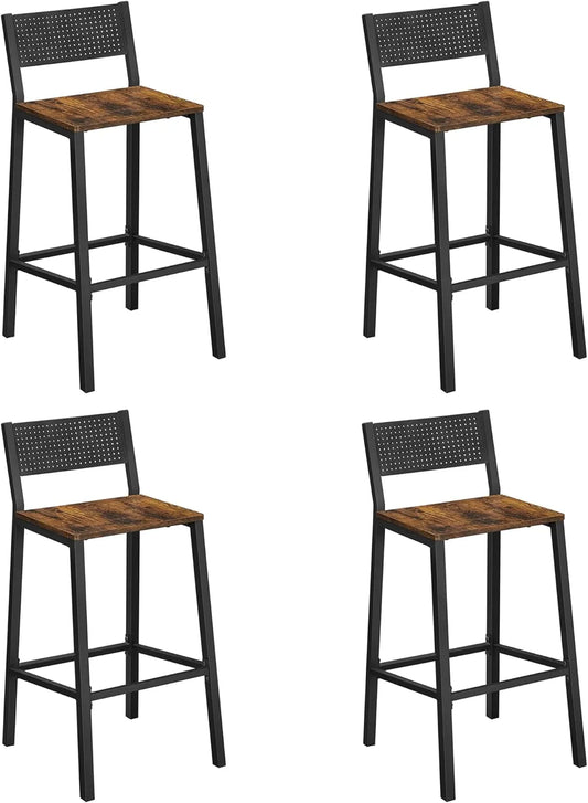 Chaises de Bar Industrielles, Lot de 4, Cuisine et Bureau, Marron et Noir