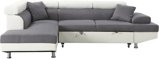 Canapé d'Angle Convertible Sophia Luxe 5 Places - Blanc et Gris - 265x191x91 cm - Angle Gauche