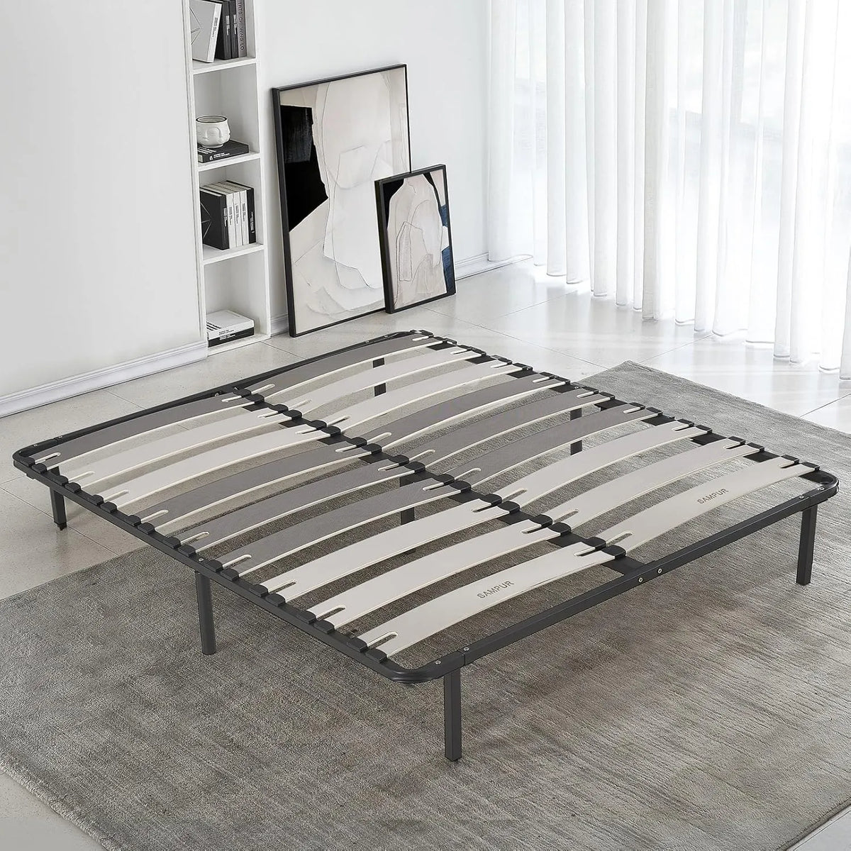 Sommier Morpholattes 180x200 cm Gris avec 7 Pieds Inclus et Cadre Métal