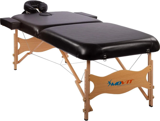 MOVIT Chaise Longue de Massage Deluxe avec Coussin en Bois, Largeur XXL 80 cm, Choix de Couleurs, Noir