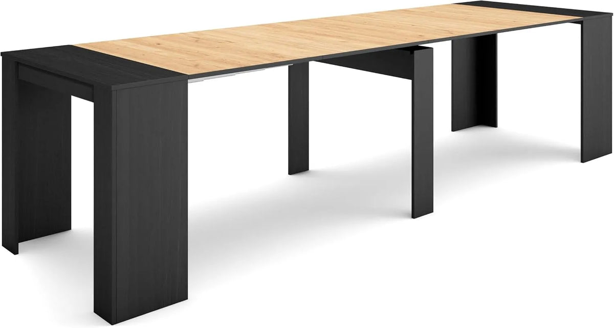 Table Console Extensible Noire Chêne pour 14 Personnes - Style Moderne