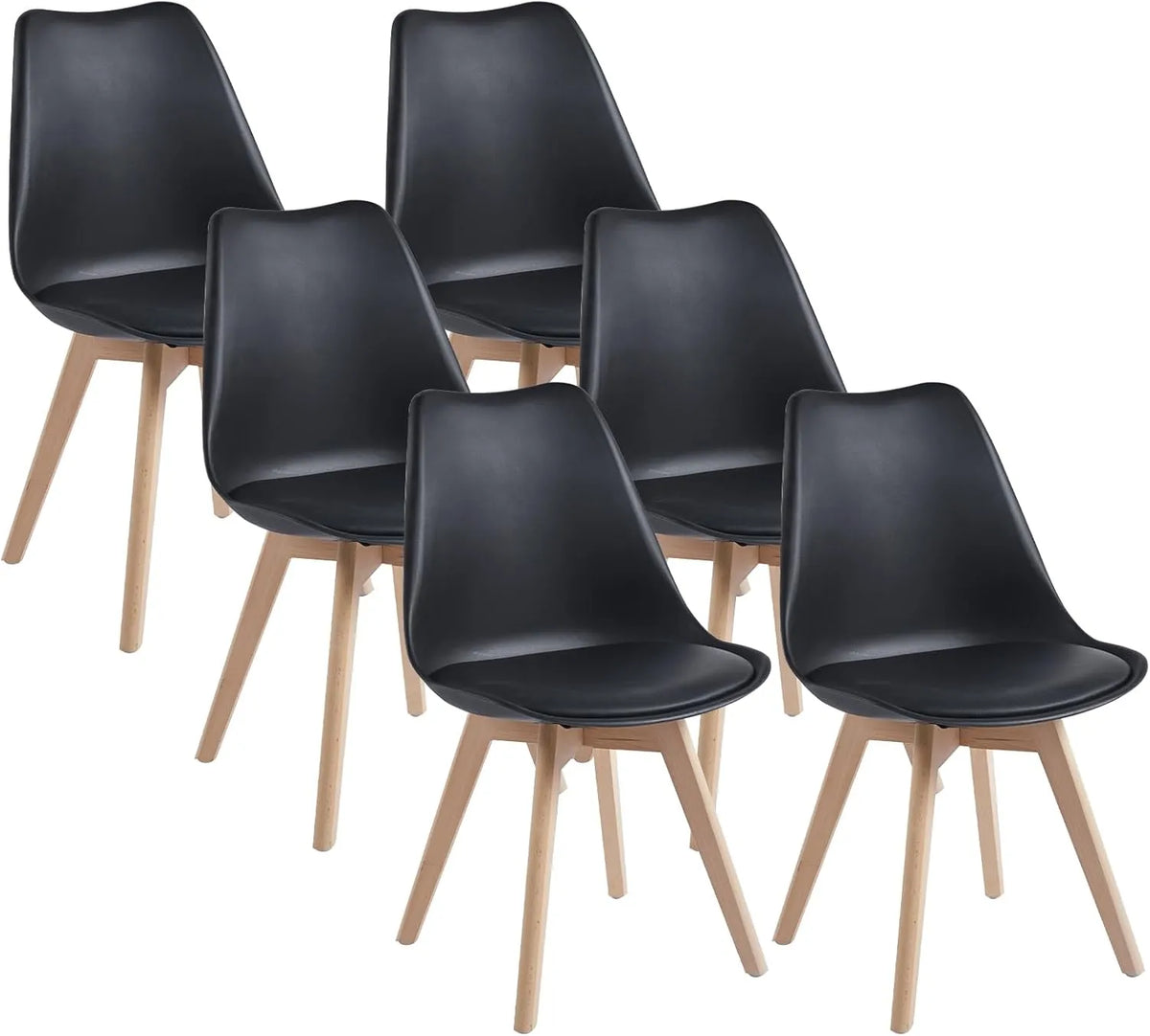Lot de 6 Chaises Scandinaves Noires avec Pieds en Bois de Hêtre, Idéales pour Salle à Manger et Bureau