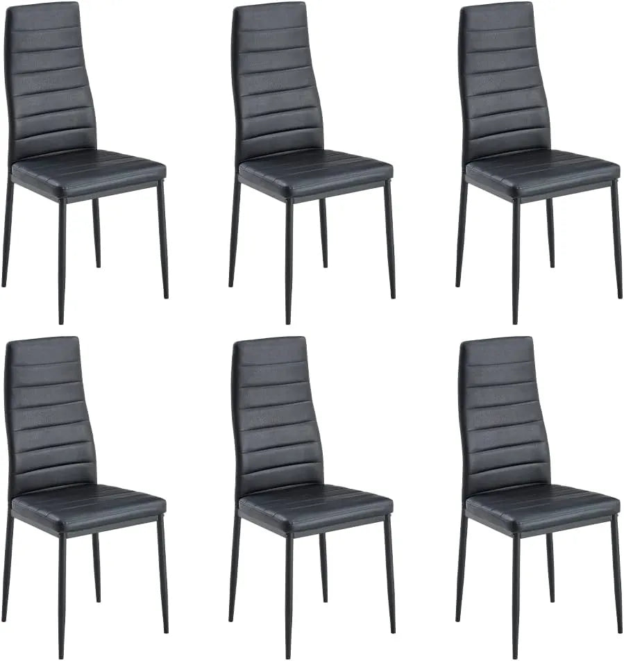 Ensemble de 6 chaises de salle à manger rétro noir avec pieds en métal et rembourrage