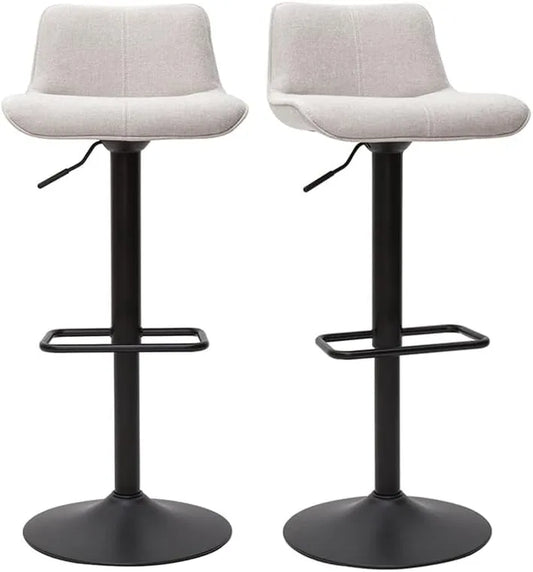Tabourets de Bar Pivotants Réglables en Velours Beige et Métal Noir, Lot de 2