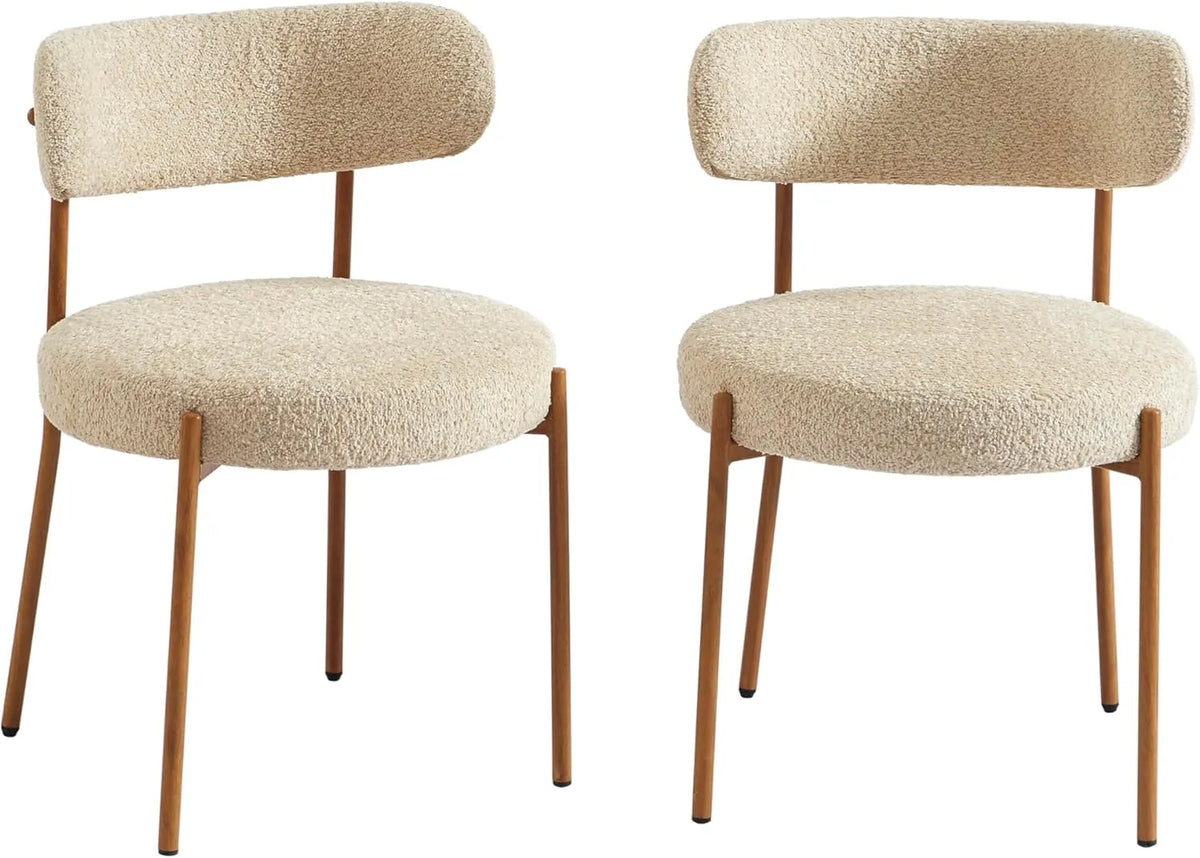 BAÏTA Ensemble de 2 chaises NOA en tissu bouclette beige avec pieds en métal effet bois
