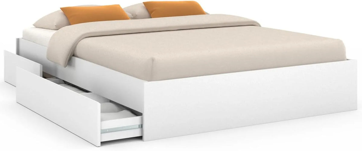 Cadre de Lit Double avec Sommier et 4 Tiroirs 140 x 190 cm - Blanc TOMI
