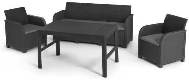 Ensemble de Jardin 5 Places avec Table Basse Réglable - Rotin Synthétique Gris Graphite