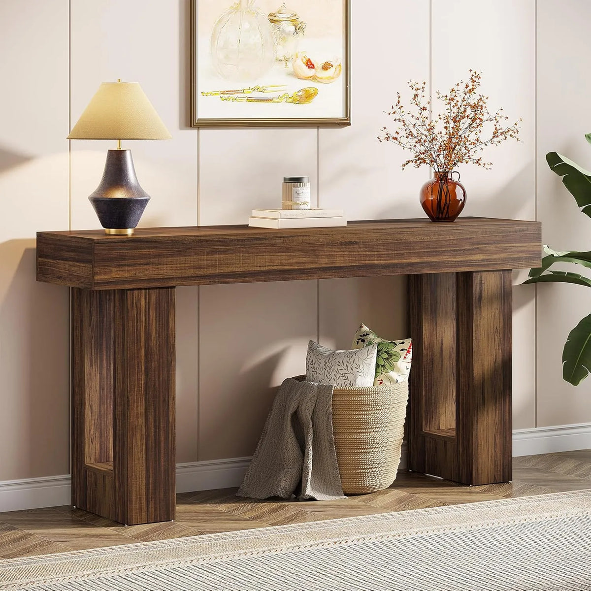 Table Console 160 Cm en Bois Rustique pour Salon et Entrée