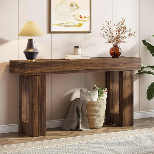 Table Console 160 Cm en Bois Rustique pour Salon et Entrée