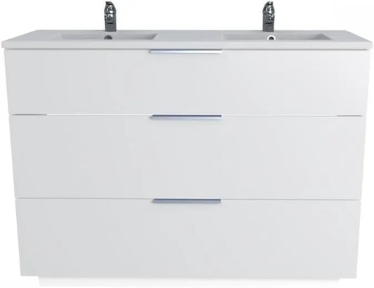 Ensemble Meuble Vasque Blanc 120 cm avec Lavabo et 3 Tiroirs