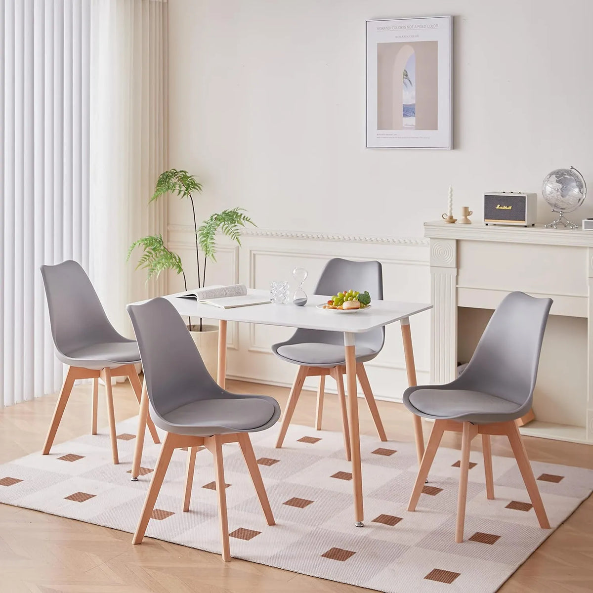 Ensemble de Salle à Manger Moderne avec Table Rectangulaire et 4 Chaises en Gris
