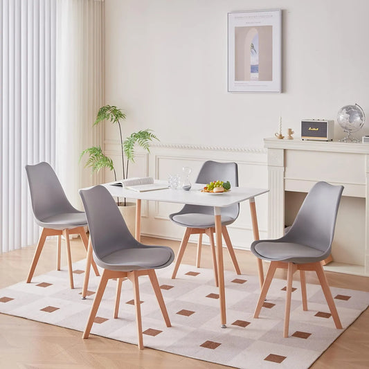 Ensemble de Salle à Manger Moderne avec Table Rectangulaire et 4 Chaises en Gris