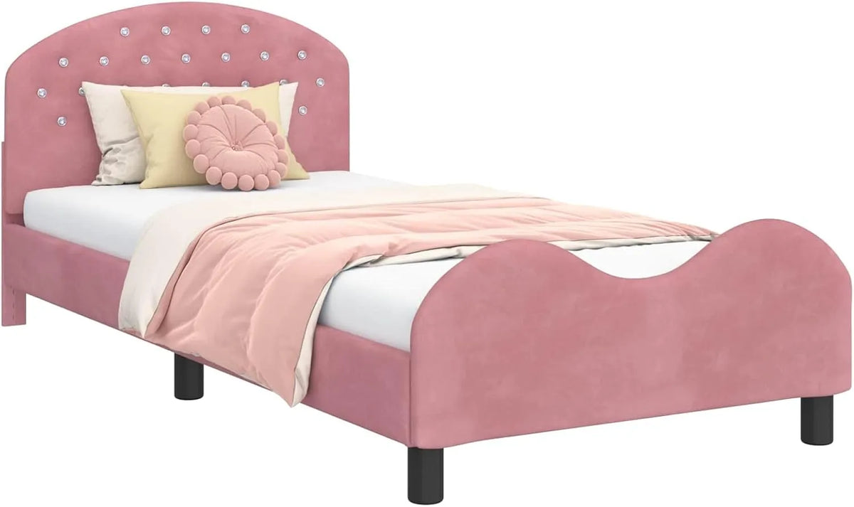 Lit Enfant Rose avec Tête de Lit 90x190 cm, Design Moderne Durable