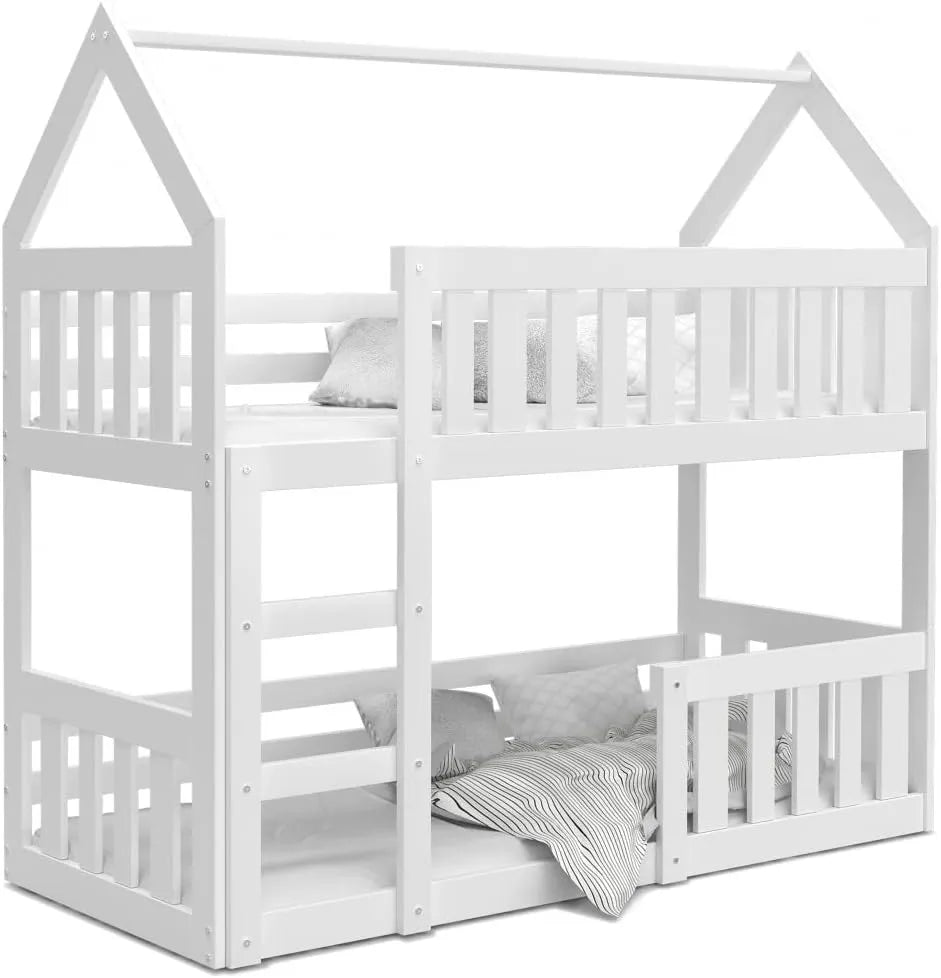 Lit Superposé Enfant Style Cabane avec Sommiers 90x190 cm - Blanc
