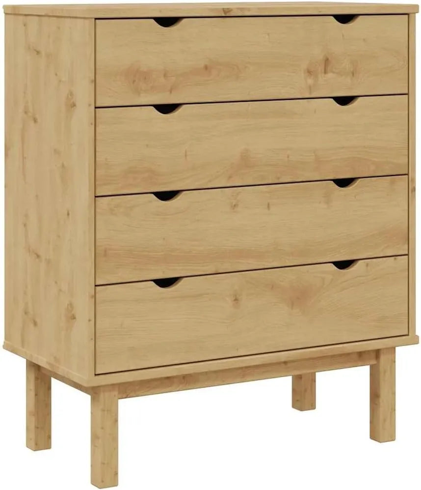 Commode en Bois de Pin Massif 77x40x90 cm avec Rangement