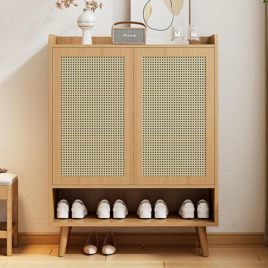 Buffet en rotin Merax avec 2 portes et étagères en bois massif