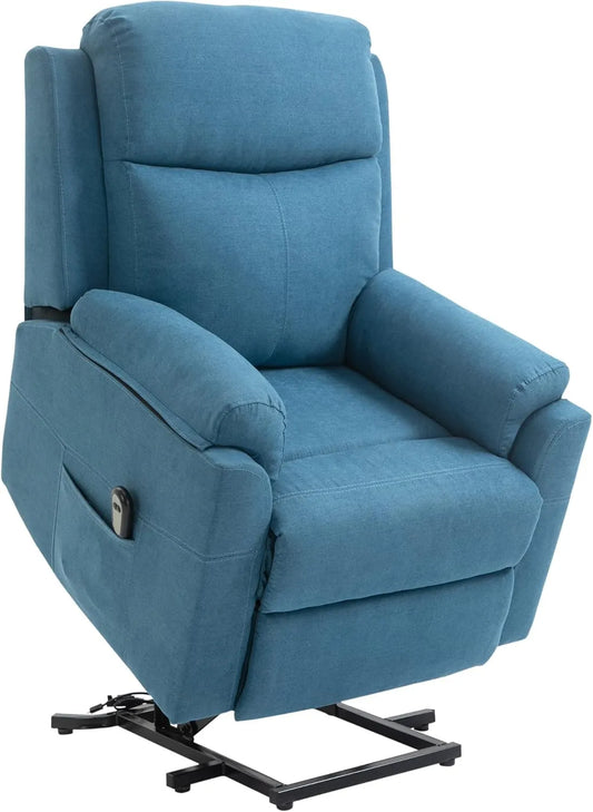 Fauteuil Relax Électrique HOMCOM, Inclinaison et Repose-Pied Électriques, Télécommande et Poche, Bleu Lin, Charge 120kg