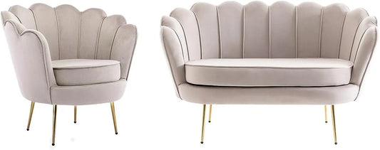 Ensemble Canapé 2 Places et Fauteuil Velours Taupe - Pascal Morabito