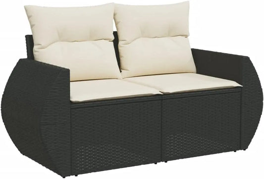 Canapé d'Extérieur 2 Places avec Coussins, Résine Tressée Noire, Idéal pour Terrasse et Jardin