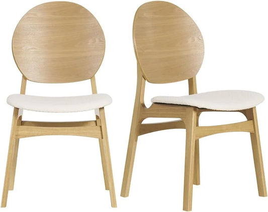 Set de 2 Chaises Scandinaves en Bois et Tissu Bouclé Blanc - Elton