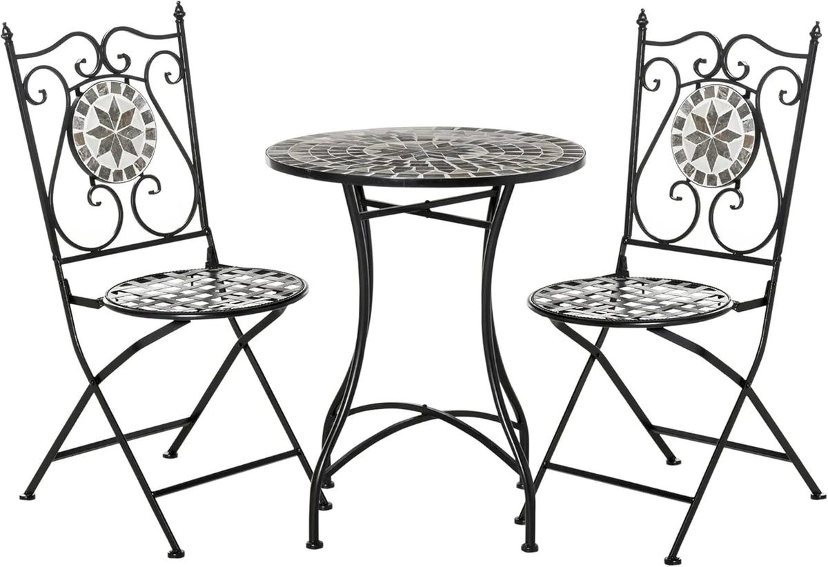 Salon de Jardin 3 Pièces en Mosaïque Céramique - Table et Chaises Pliables - Design Multicolore