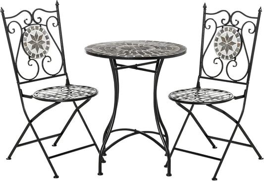 Salon de Jardin 3 Pièces en Mosaïque Céramique - Table et Chaises Pliables - Design Multicolore