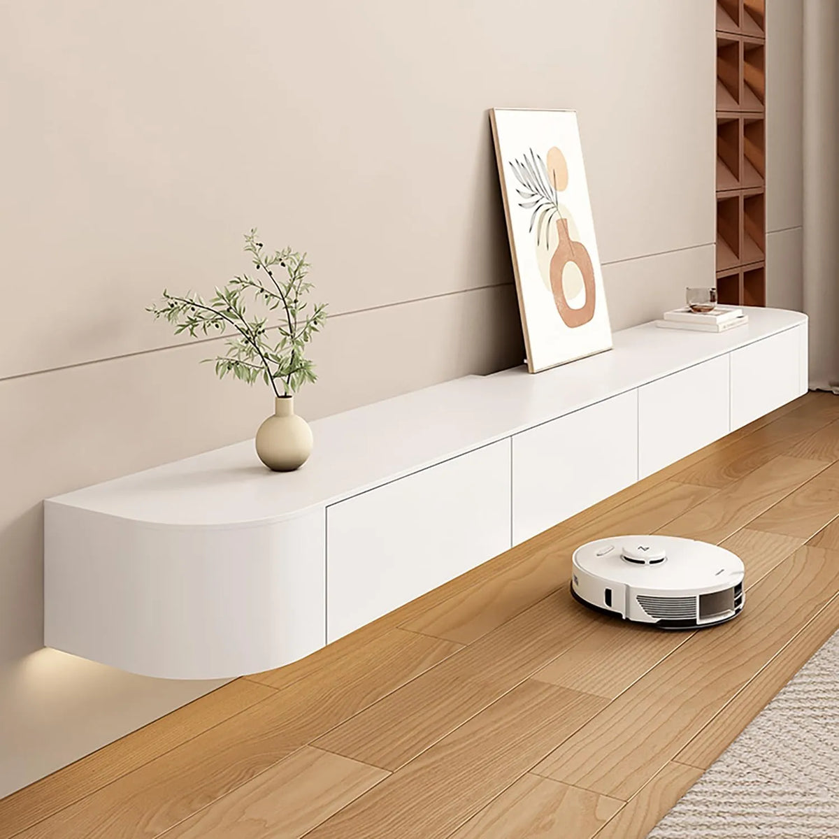 Meuble TV Mural en Bois Massif Noir avec Étagères et Tiroirs, Design Élégant pour Salon ou Chambre, 140cm