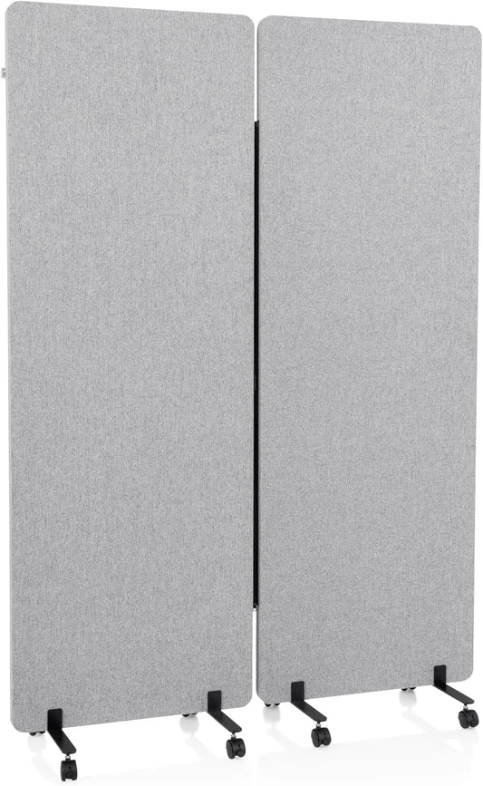 Cloison Mobile Acoustique FLEXMIUT 177x60 cm, Lot de 2, Roulettes et Patins, Tissu Gris Clair
