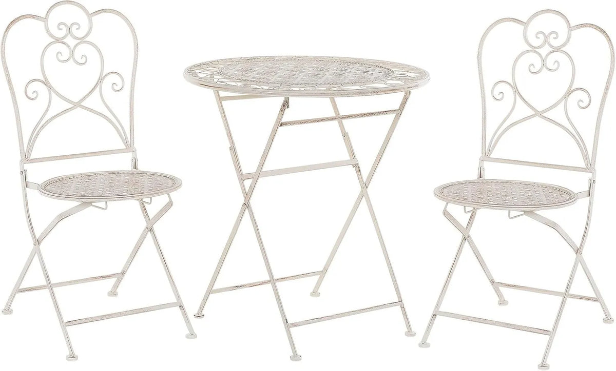 Salon de Jardin en Métal Beige avec 2 Chaises Pliantes et Table Ronde
