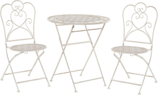 Salon de Jardin en Métal Beige avec 2 Chaises Pliantes et Table Ronde