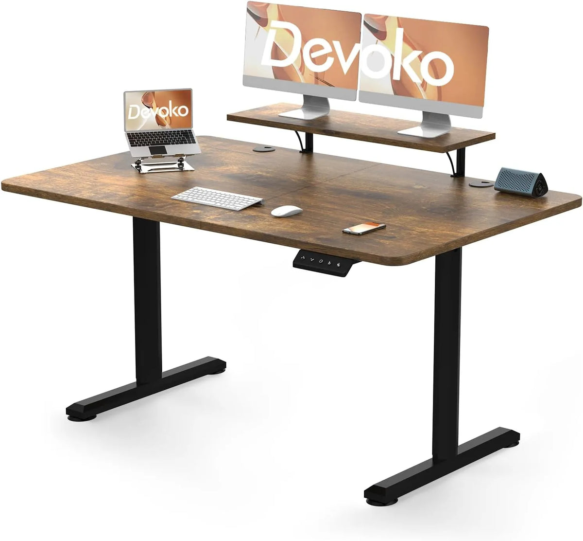 Devoko Bureau Électrique Réglable en Hauteur 140x60cm avec Support Moniteur et Mémoire de Hauteur
