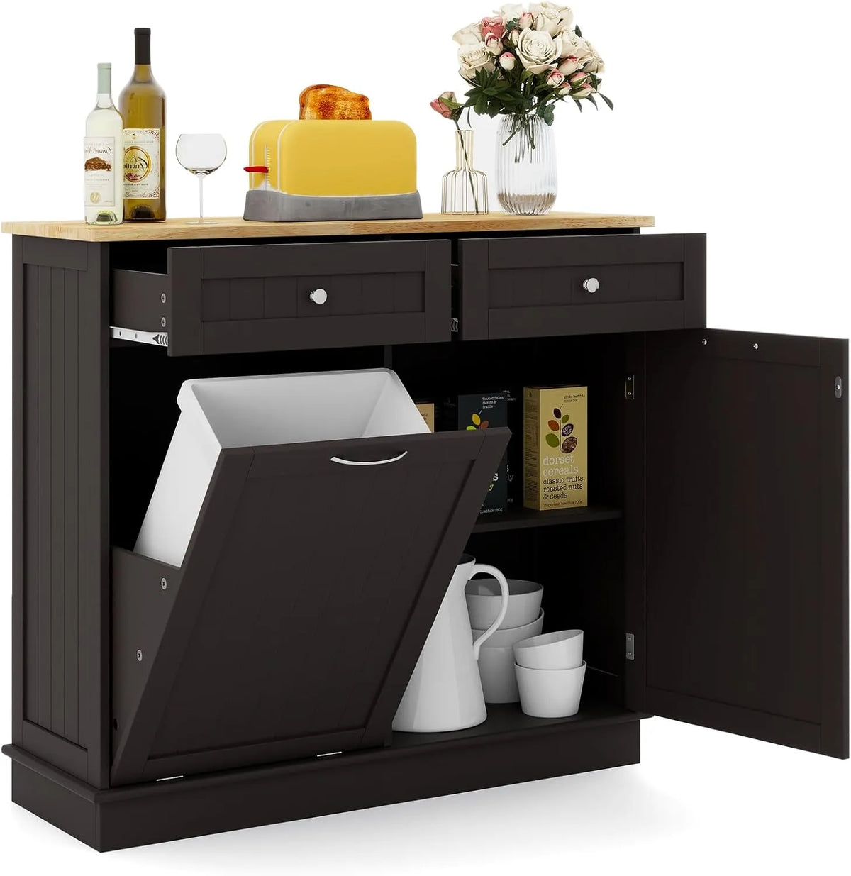 Buffet de Cuisine avec Tiroirs et Étagère Réglable - 97x33x90CM - Meuble Multifonction Brun