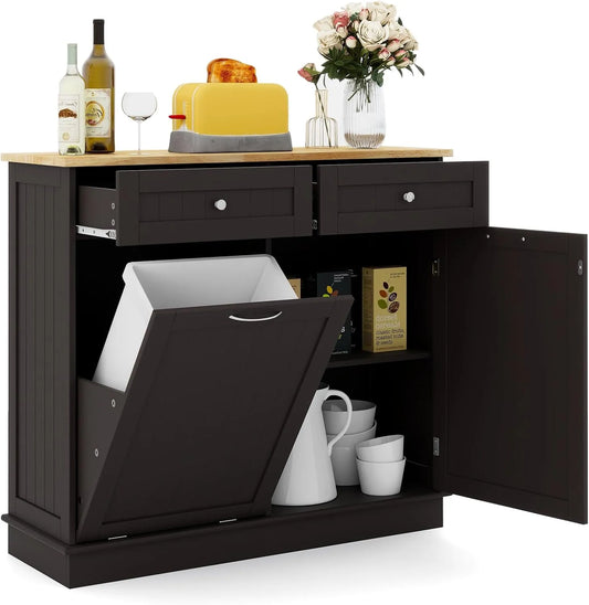 Buffet de Cuisine avec Tiroirs et Étagère Réglable - 97x33x90CM - Meuble Multifonction Brun