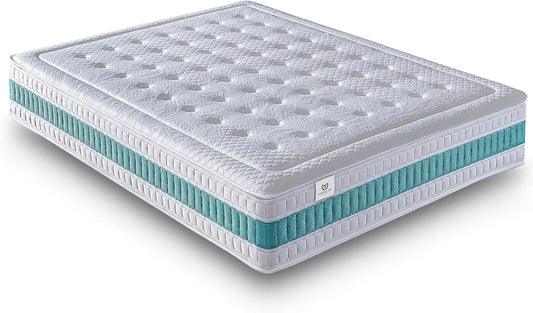 Matelas Double 140x200 cm Hybride Serene, Hiver/Été, Hypoallergénique, Anti-Acariens, Respirant, Ressorts Ensachés, Fermeté Moyenne, Épaisseur 30 cm