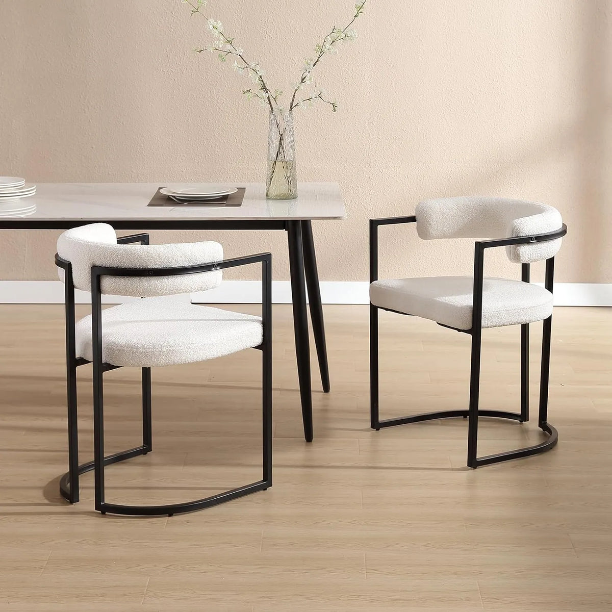 Ensemble de 2 chaises en fausse fourrure avec accoudoirs en métal - Blanc
