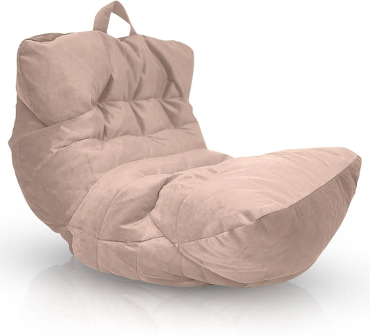 Grand Pouf Fauteuil Moderne pour Salon - Bean Bag XXL en Velours Beige pour Adulte et Adolescent