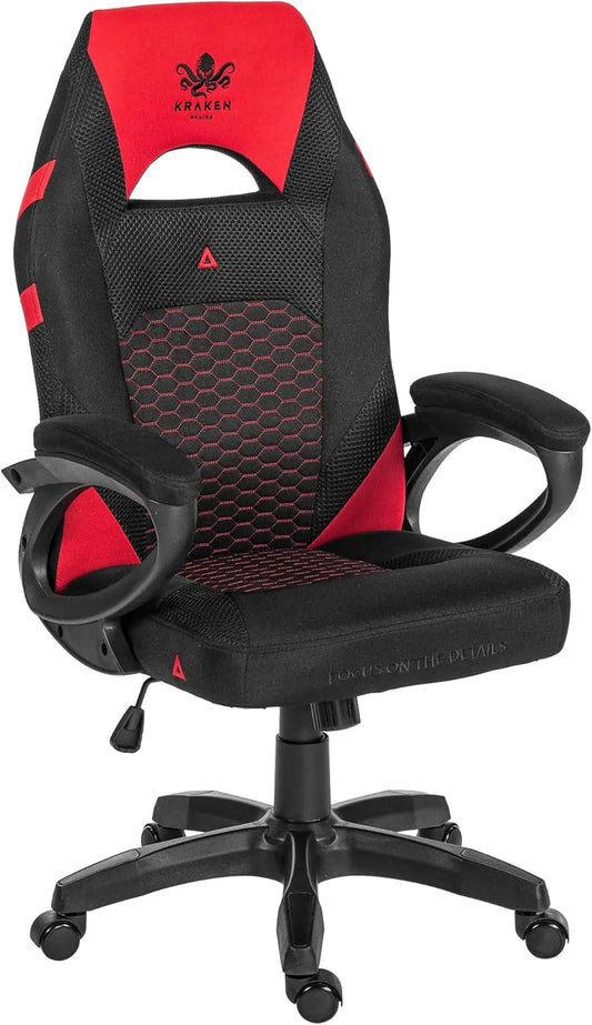 Fauteuil de Jeu Ergonomique en Tissu Noir et Rouge - Confort Optimal pour Gamers - Capacité Jusqu'à 130 kg