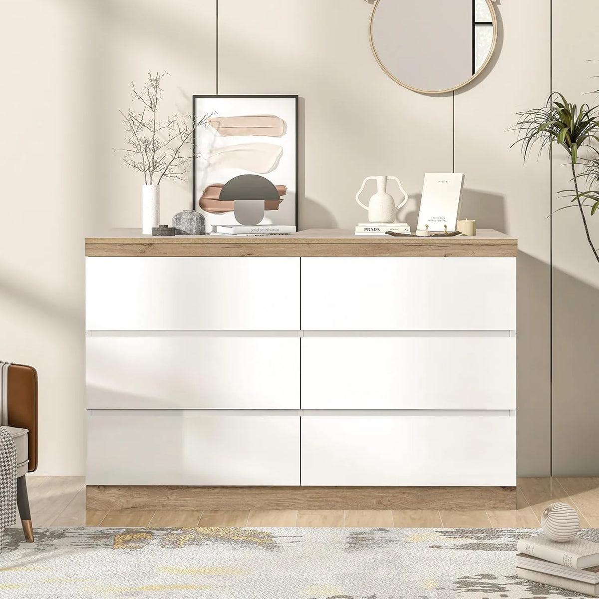 Commode 6 Tiroirs Élégante et Robuste pour Chambre Adulte et Enfant, Montage Facile, 110x40x67.5cm